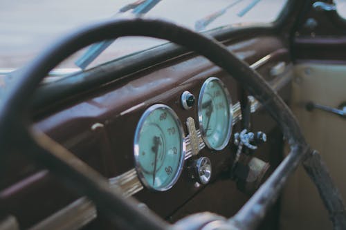 Close-Up Shot of a Car's Steering Wheel