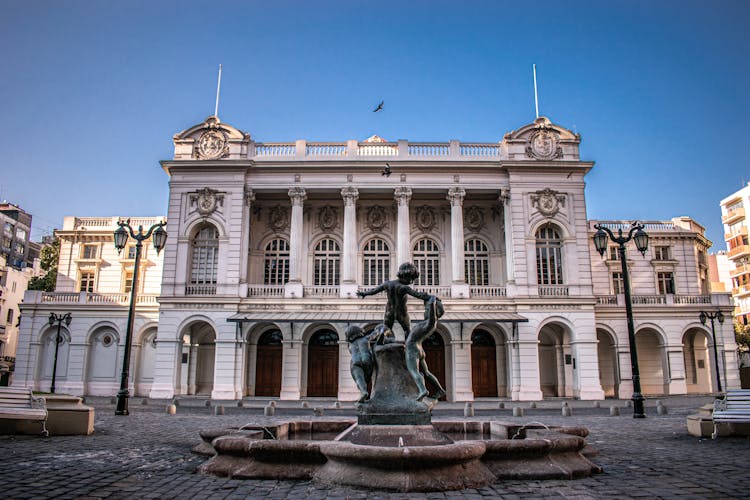 A Fountain In Front Of The Municipal Theatre Of Santiago