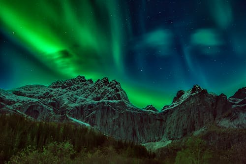 Free Breathtaking View of a Landscape and the Aurora Stock Photo