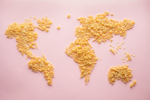 A World Map Made of Assorted Pasta