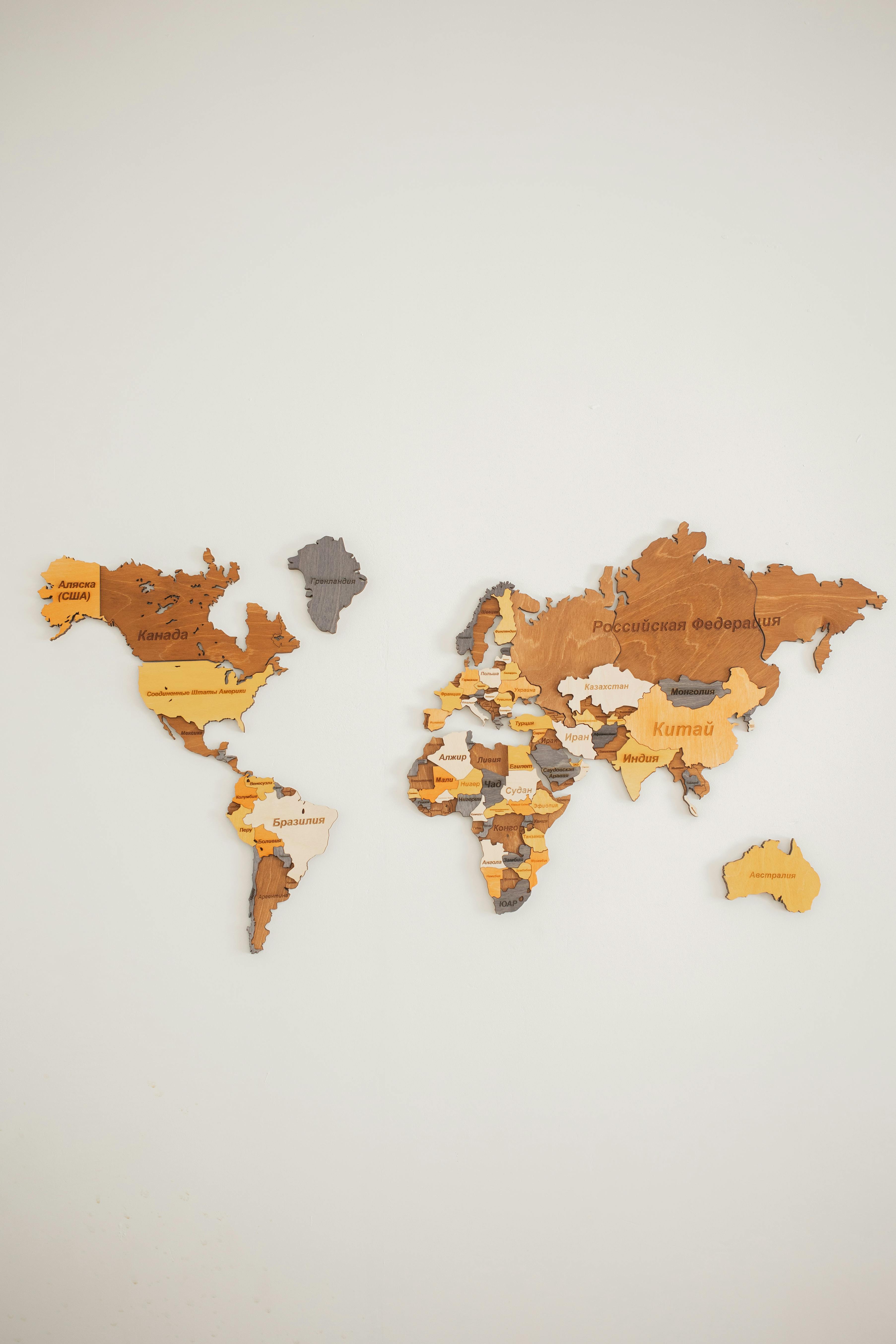 Wooden world map on wall · Free Stock Photo
