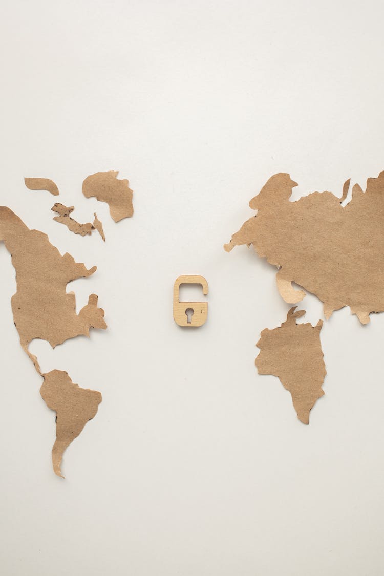 World Map And Lock On Wall