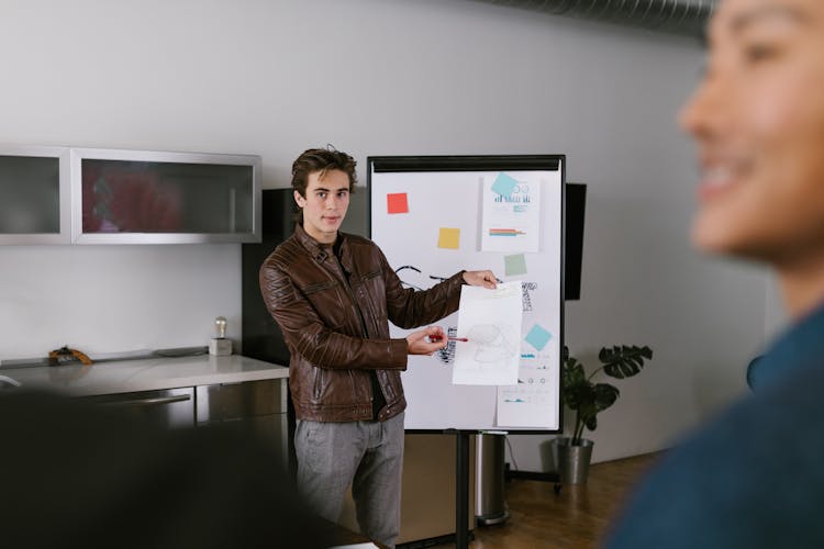 Man In Brown Leather Jacket Holding White Paper