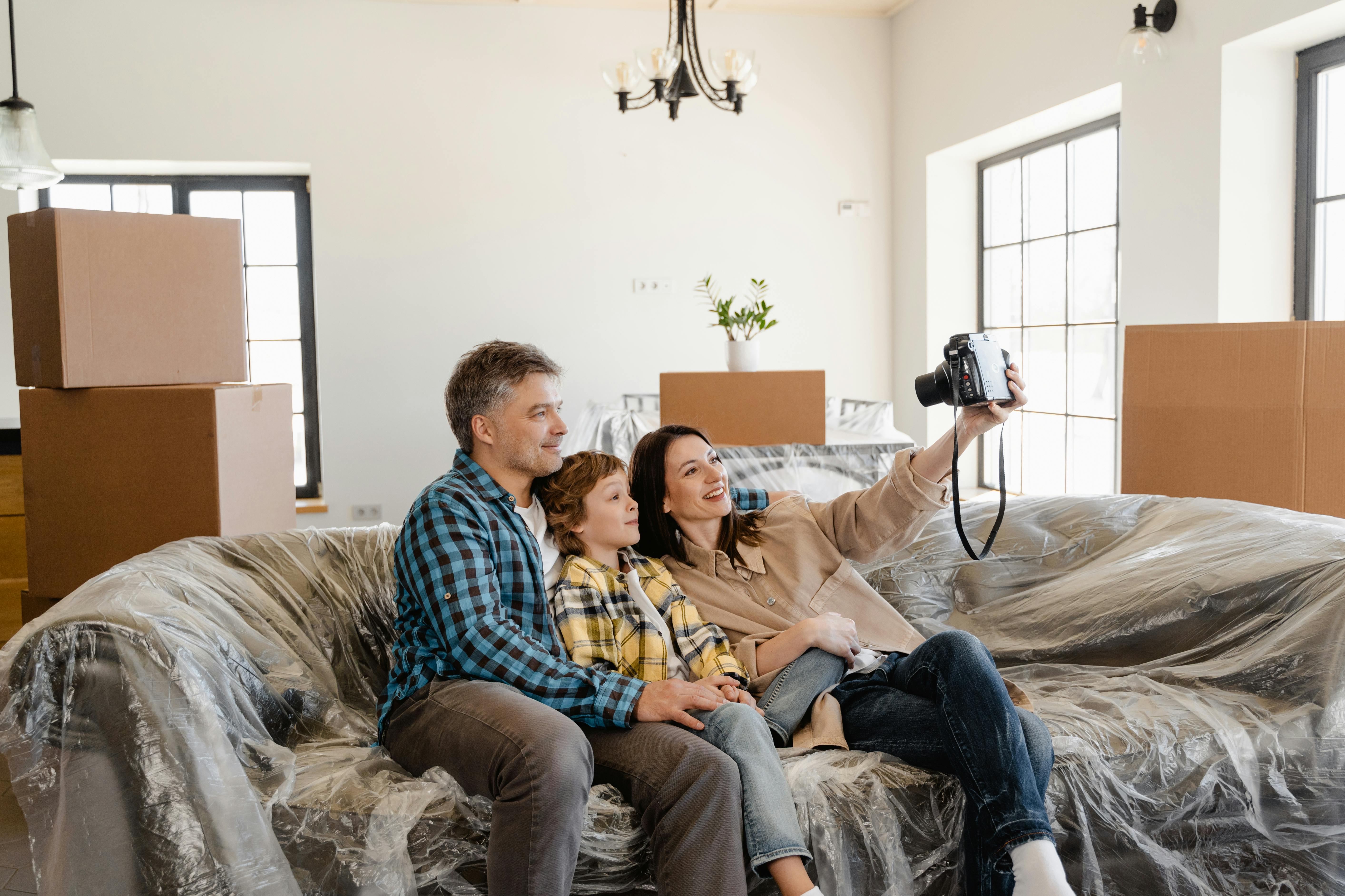 a family having a group selfie