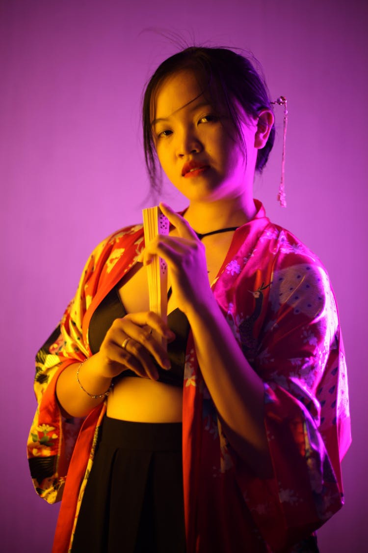 Stylish Japanese Woman With Hand Fan