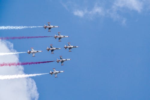 An Airshow of Fighter Jets in Mid Air