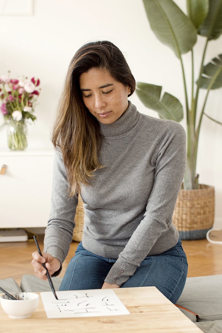 Young Woman Relaxing At Home Drawing 