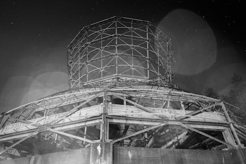 Grayscale Photo of a Steel Structure