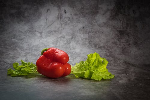 Free Red Bell Pepper and Salad Greens Stock Photo