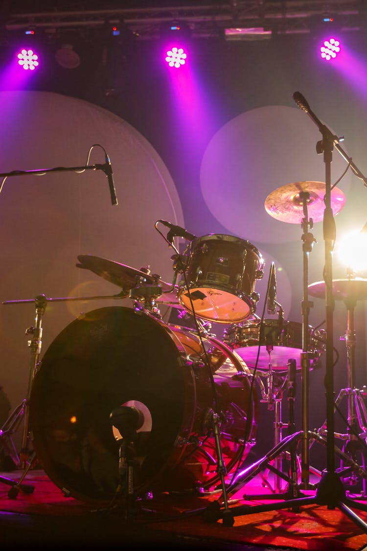 Black And Brown Drum Set On The Stage