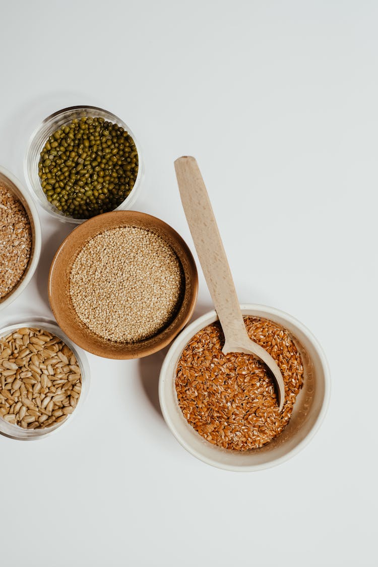 Variety Of Whole Grains In Bowls