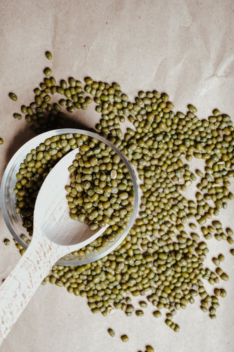 Mung Beans On Spoon And Plate