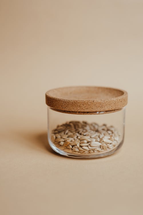 Dry Seeds in Glass Container