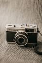 Retro photo camera with inscription and buttons