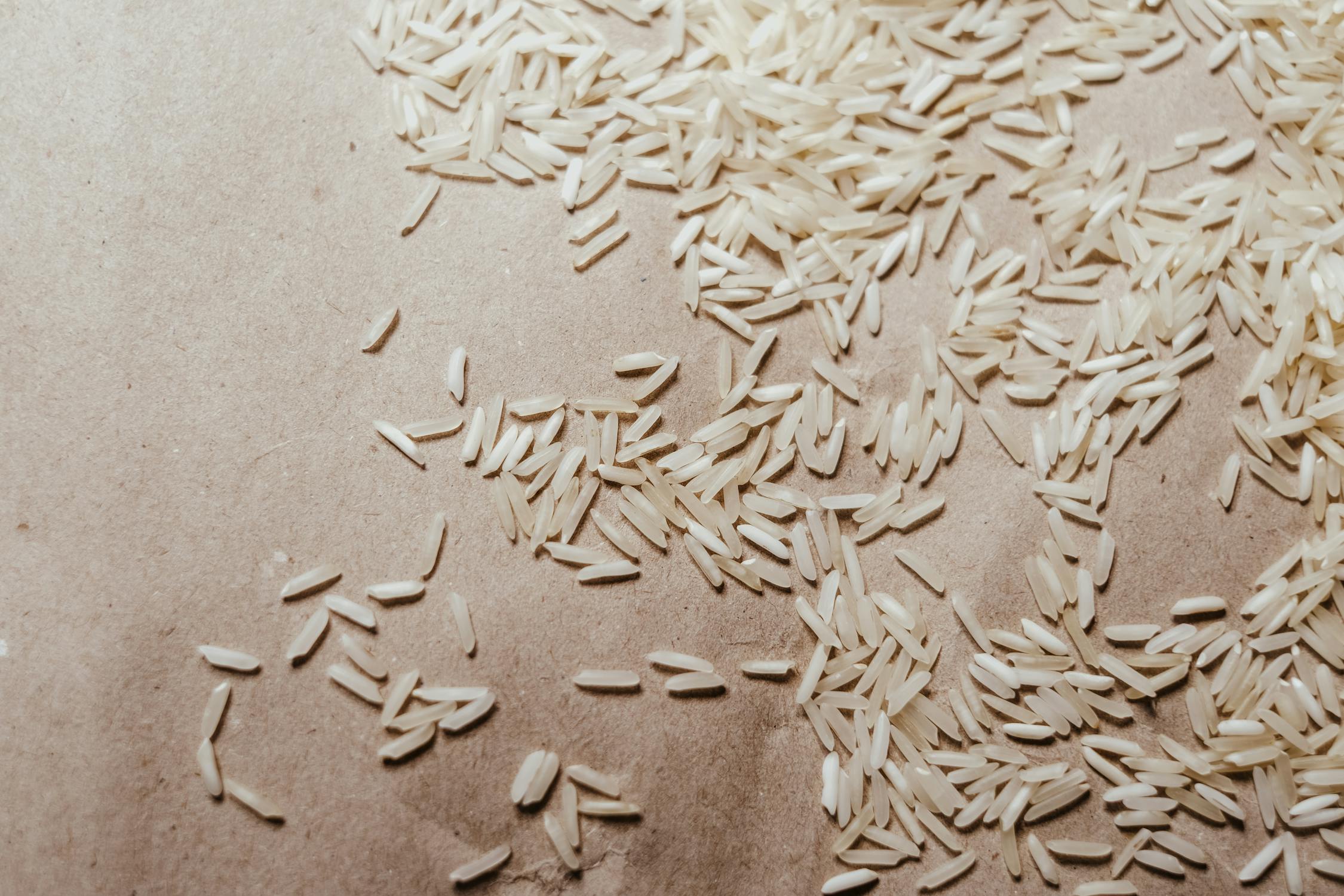 Rice Grains on a Brown Paper