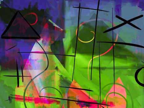 Colorful abstract digital artwork featuring dynamic geometric shapes and vibrant hues.