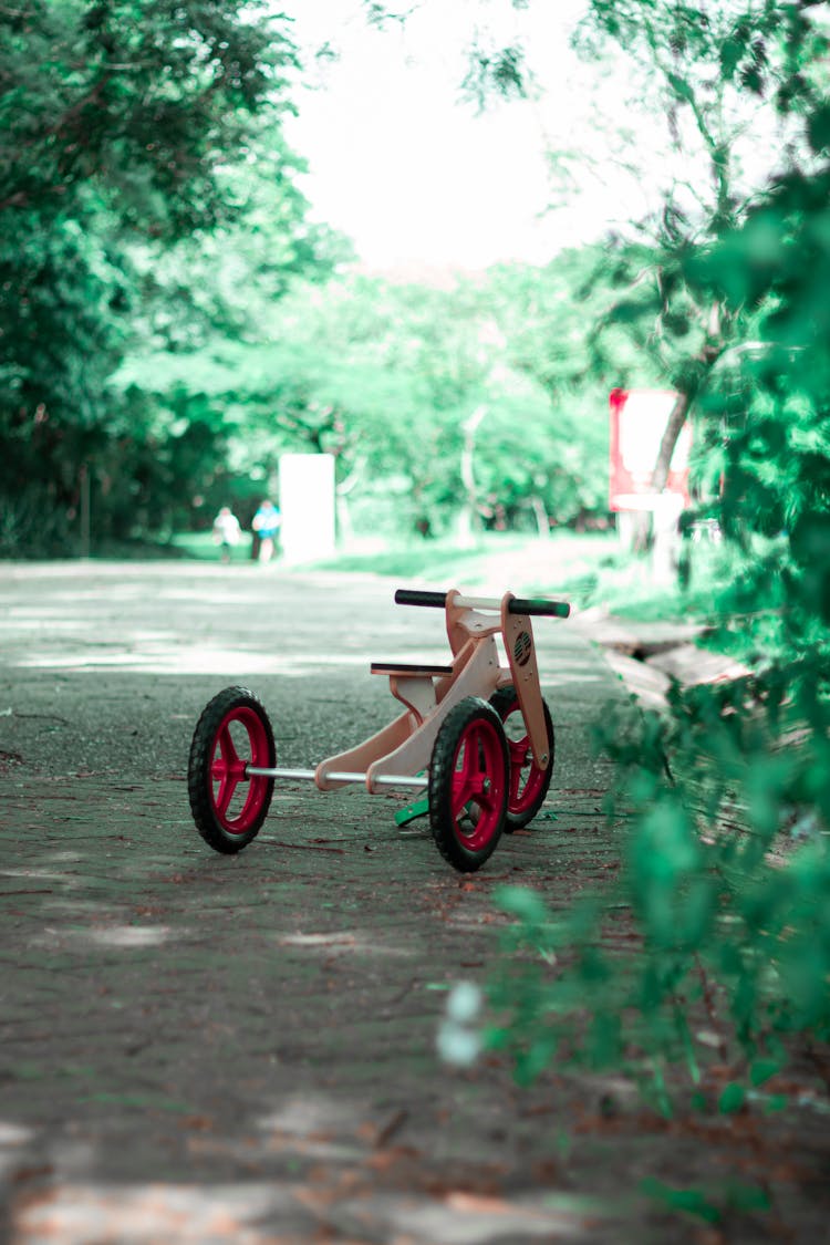 A Toy Tricycle On The Concrete Pavement In The Park