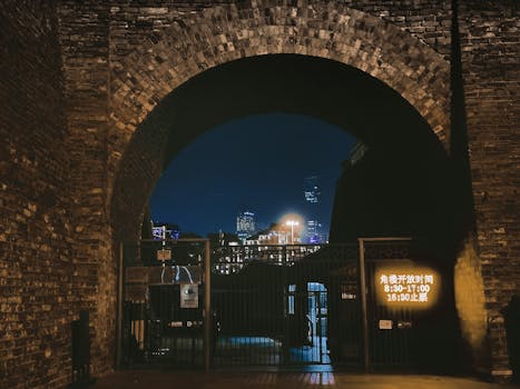 Night view of a historic gate leading to Beijing's vibrant skyline, captured beautifully in the dark.