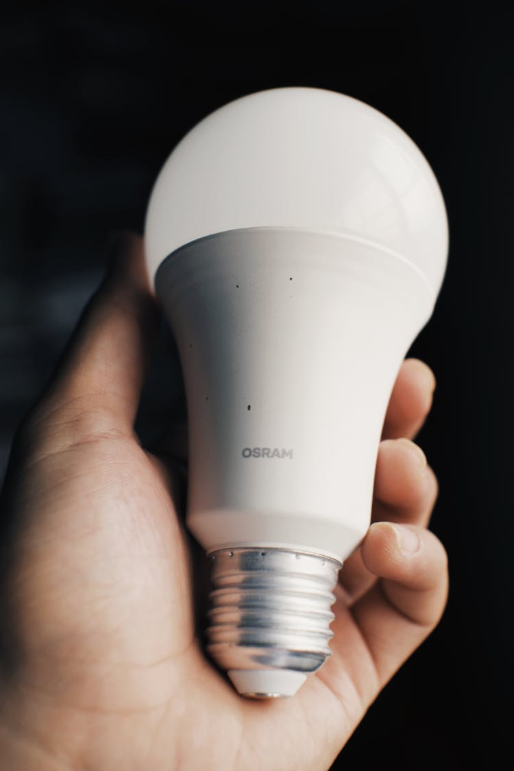 Person Showing Light Bulb Against Dark Background