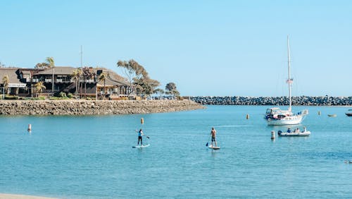 A Man and a Woman on Paddleboards