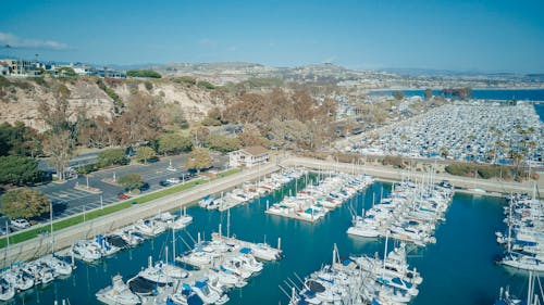 Drone Shot of Boats at a Harbor 