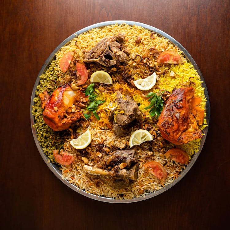 Overhead Shot Of A Dish With Rice And Meat