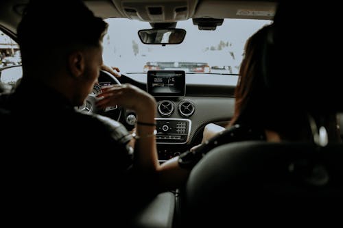 Back View of Man and Woman inside a Car