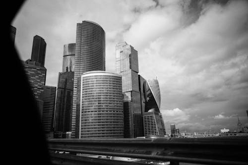 Monochrome Photo of High-Rise Buildings