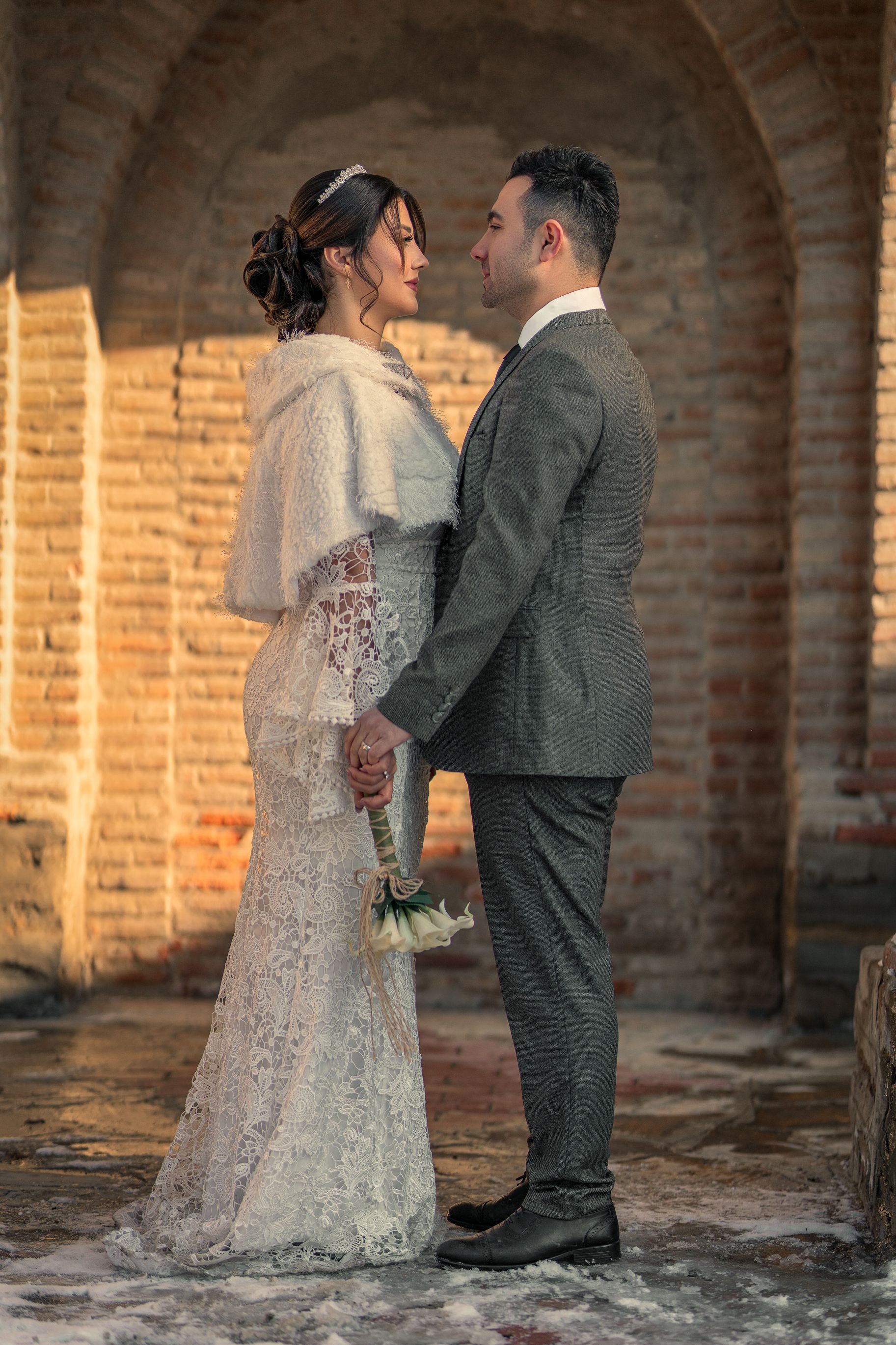 Man in Gray Suit and Woman in White Lace Dress · Free Stock Photo