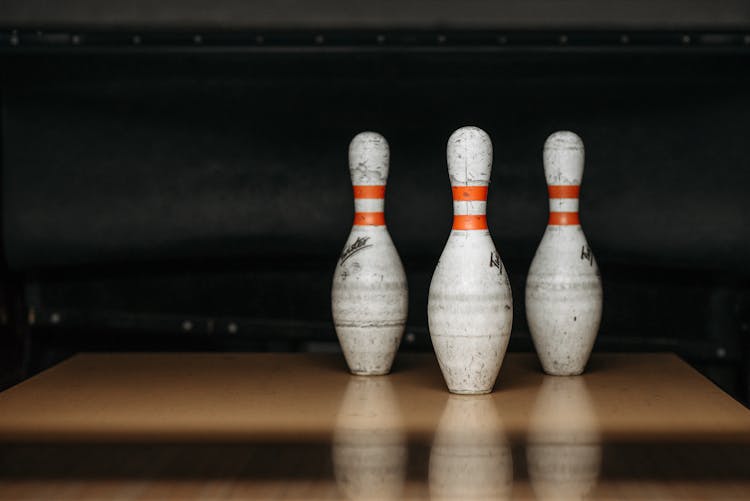 Close-Up Shot Of Three Bowling Pins