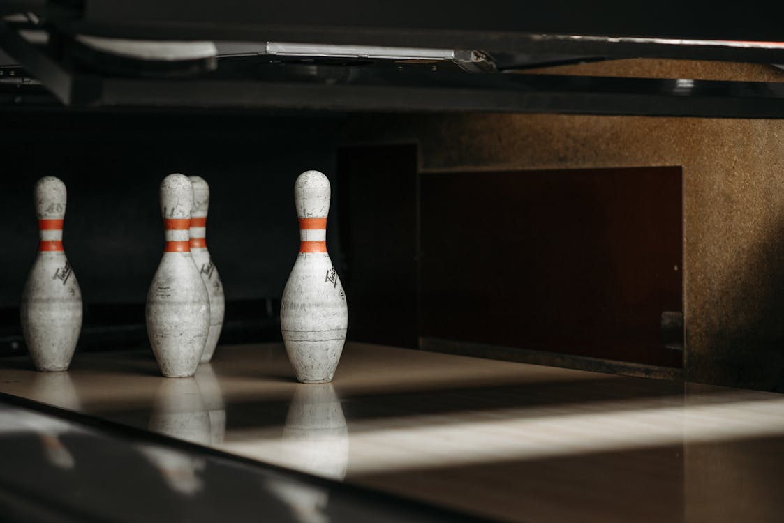 Free Bowling Pins on Bowling Alley Stock Photo
