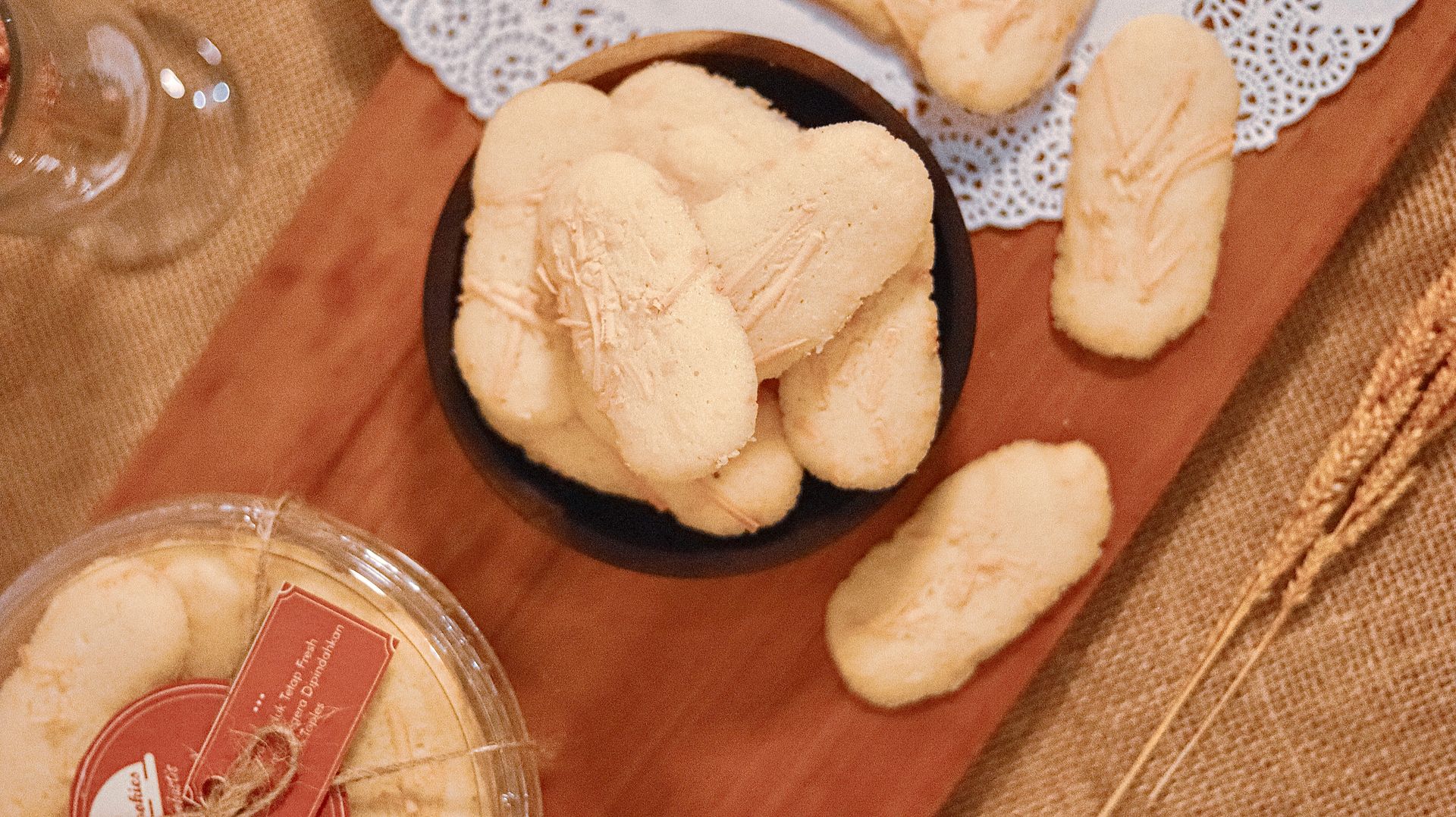 Indonesian butter cookies presented in a flat lay setting, perfect for cozy indoor moments.