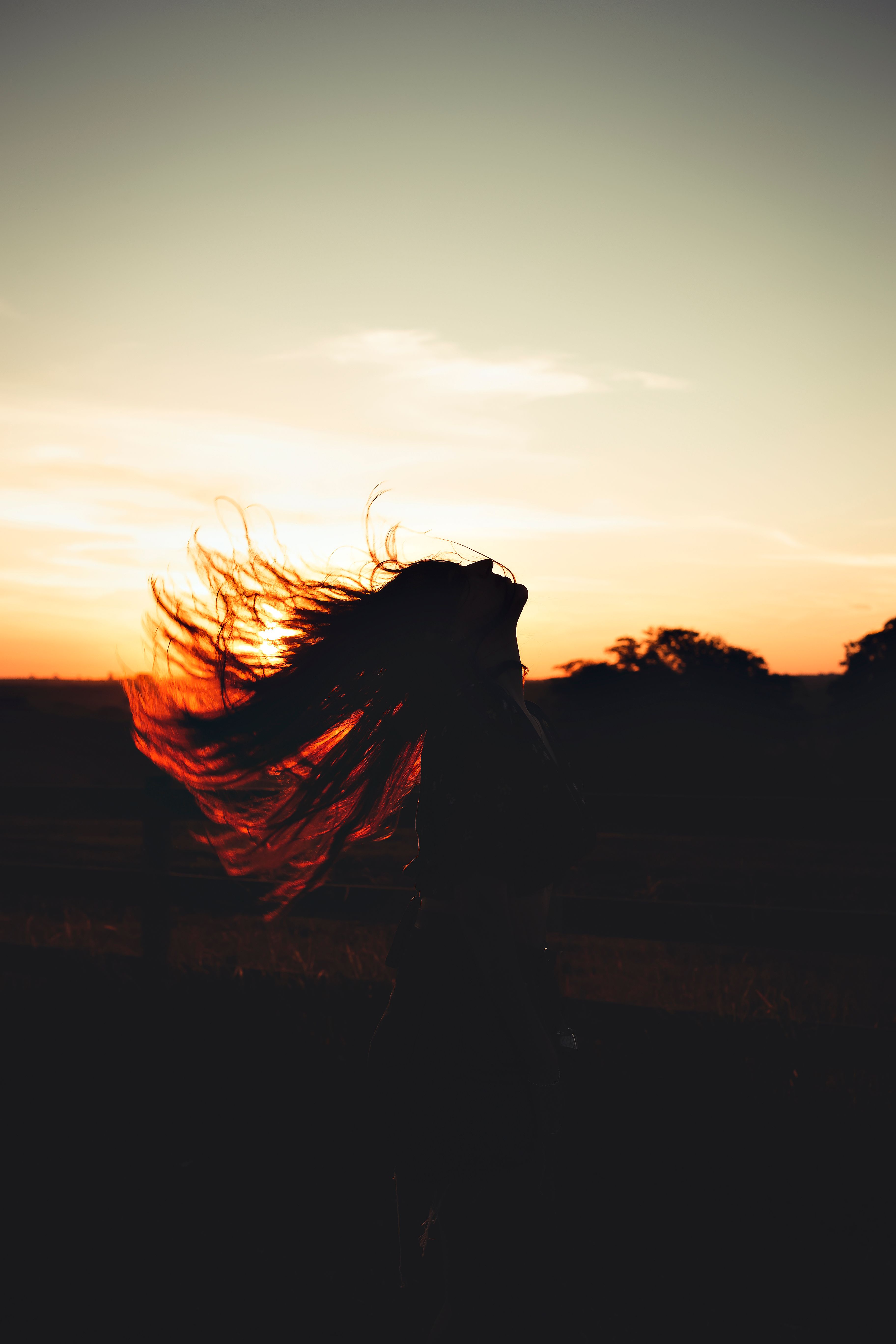 Silhouette of woman against sunset sky · Free Stock Photo