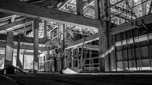 Free A Grayscale of an Industrial Building Stock Photo