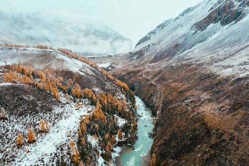 An Aerial Shot of a River on a Valley