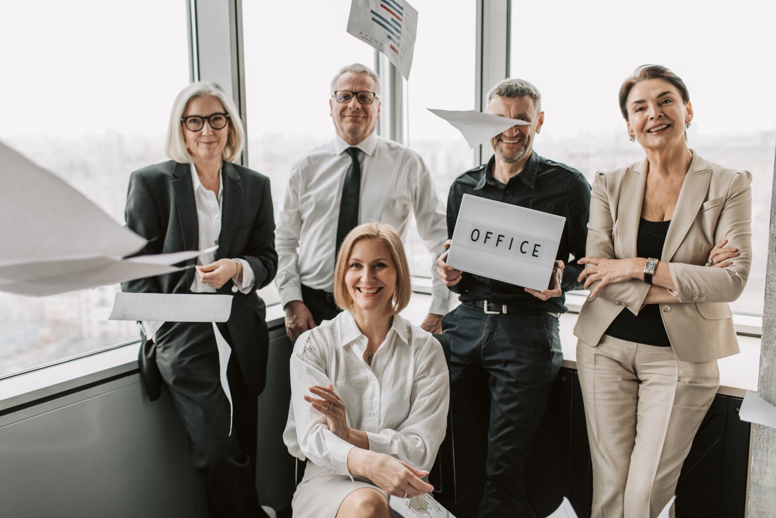 Happy office team collaboration scene 36