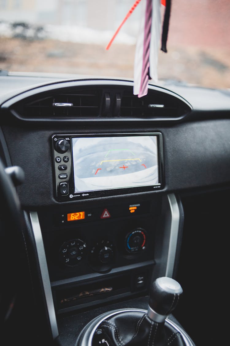 Interior Of Modern Car With Navigation Bar And Multimedia System