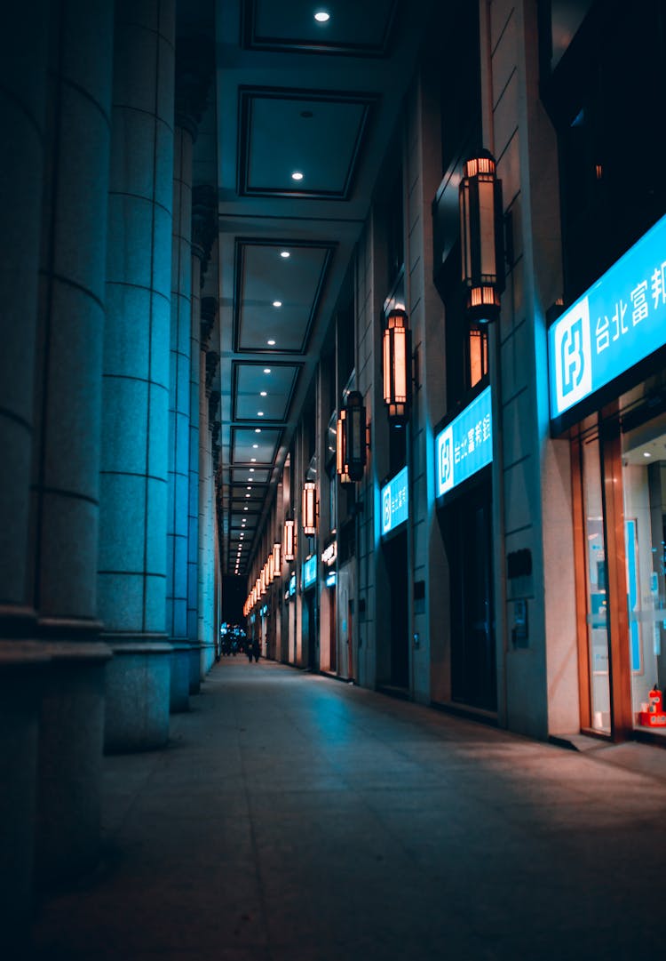 Hallway Of A Building At Night