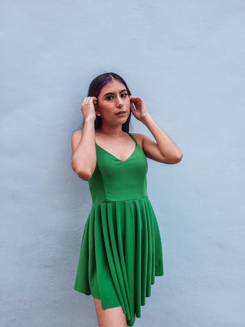 A Woman Wearing a Green Dress 