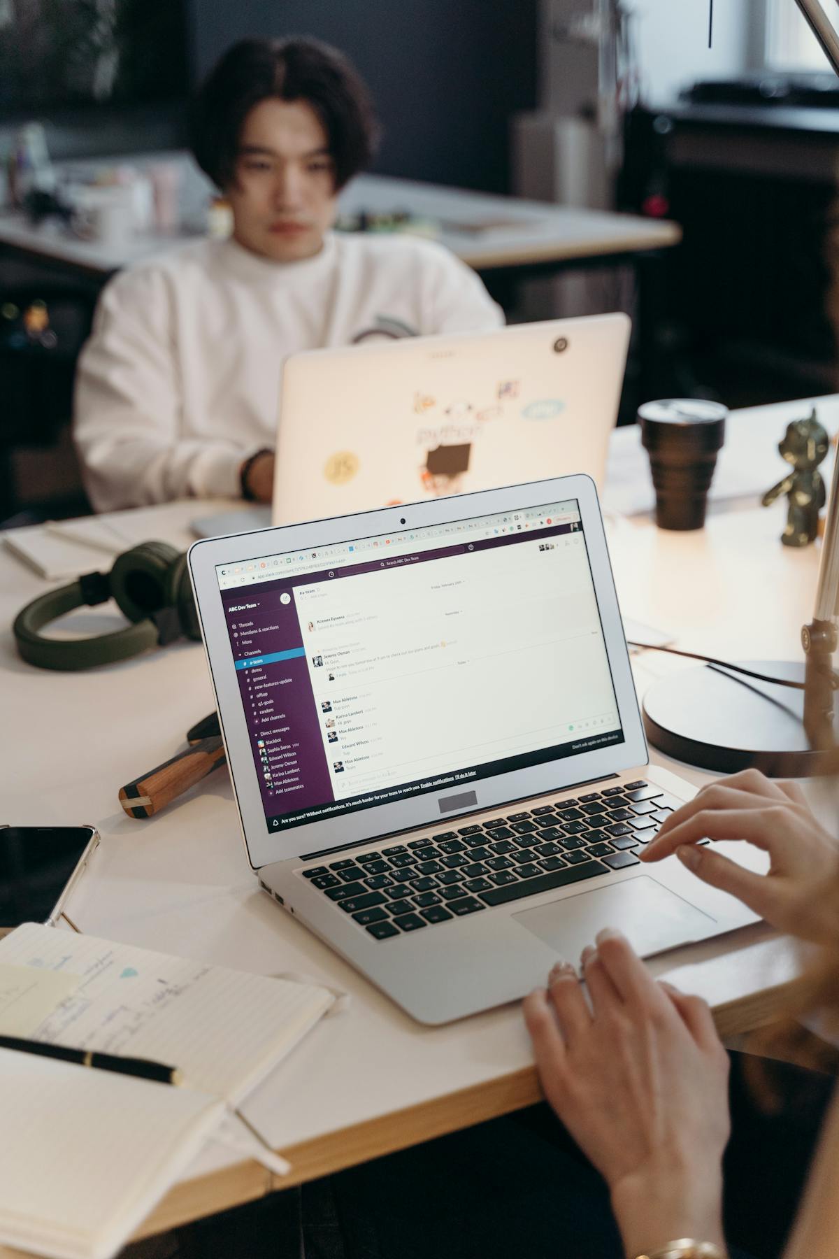 Professional working on laptop from home office