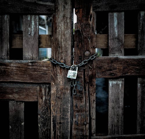 Close-Up Photo of Locked Wooden Doors