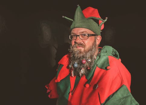 Man in Red and Green Elf Costume