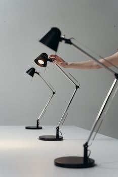 Clean minimalist design featuring sleek desk lamps in a modern arrangement.