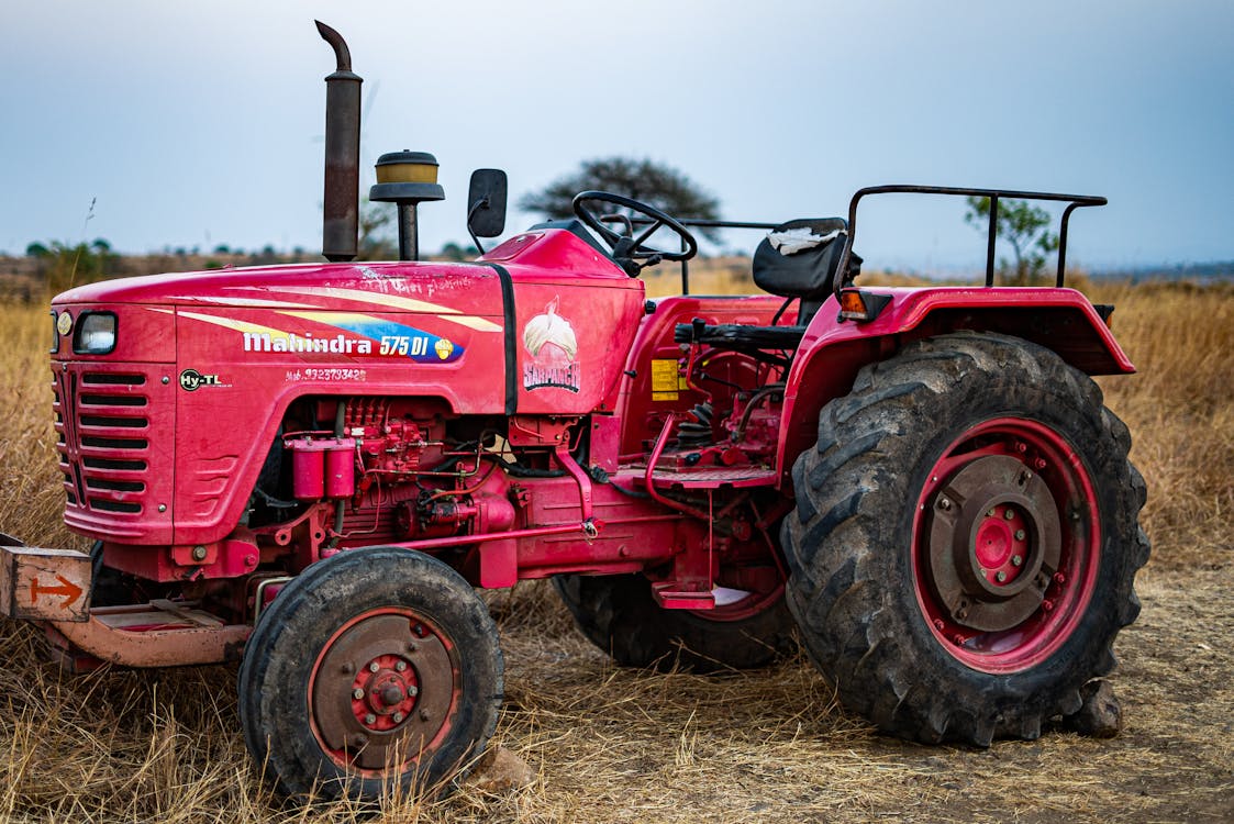 A Red Tractor on a Grassy Field