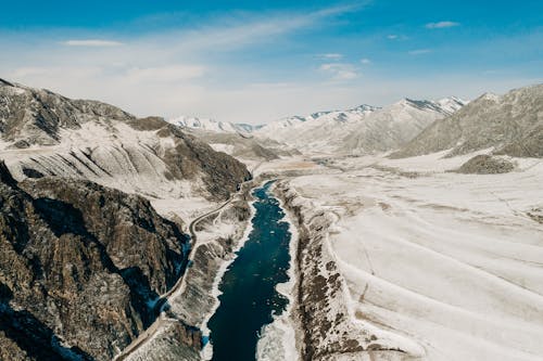 Aerial Photography of Mountains Covered by Snow under the Blue Sky