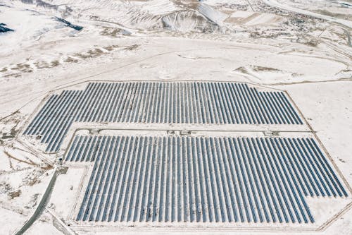 Free Aerial View of a Solar Farm Stock Photo