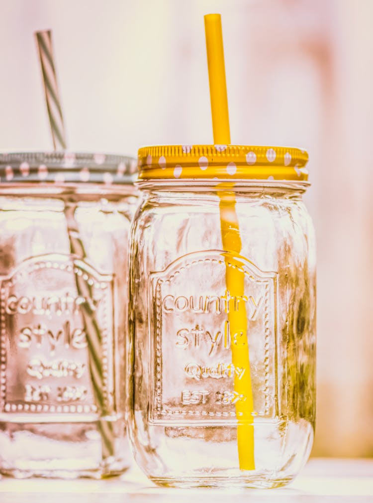 Clear Glass Mason Jars On The Table