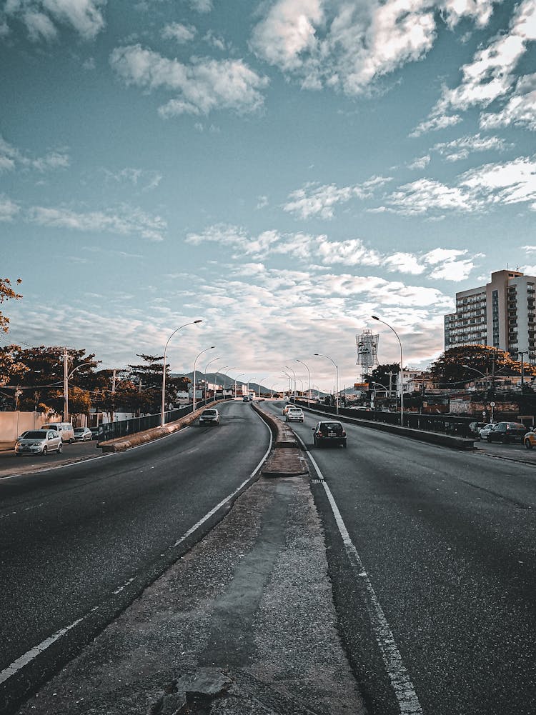 Asphalt Road With Cars In City