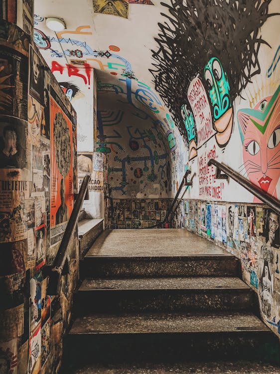 Staircase with graffiti in city