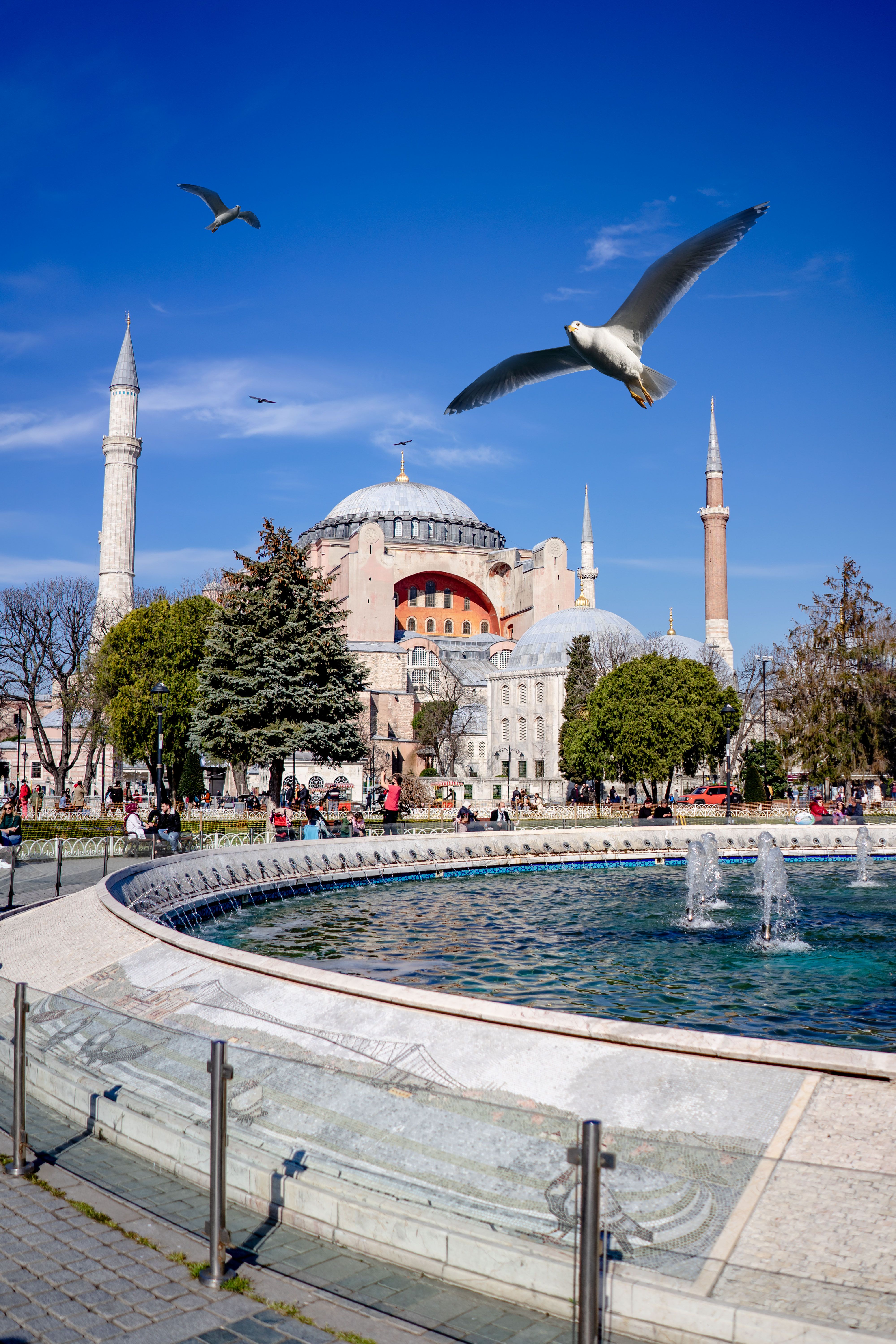 The Front of the Hagia Sophia Mosque and a Water Fountain · Free Stock ...